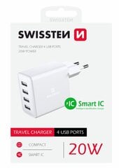 Сетевое зарядное устройство Swissten Smart IC Premium 4 x USB 4A / 20Вт с автоматическим выбором напряжения цена и информация | Swissten Мобильные телефоны и аксессуары | pigu.lt