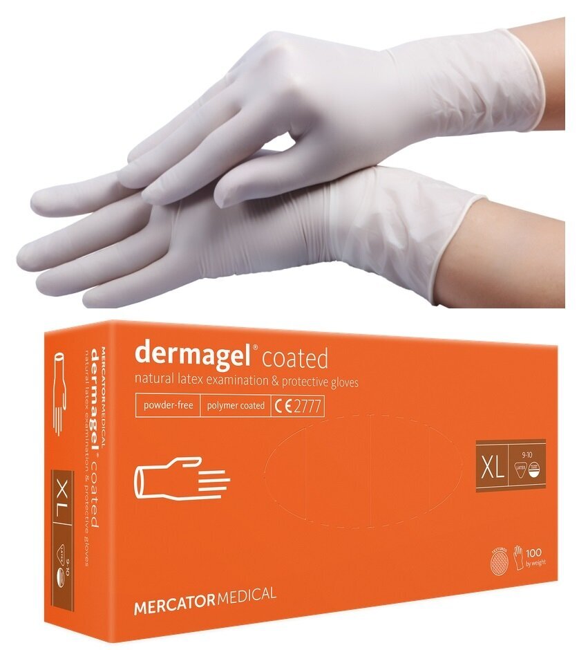 Latekso pirštinės Mercator Dermagel Coated Latex XL, 100vnt., be pudros  kaina | pigu.lt