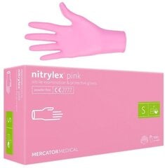 Перчатки нитриловые, одноразовые, Mercator Nitrylex Pink S, 100 шт. цена и информация | Pirštinės darbui sode M/25cm | pigu.lt