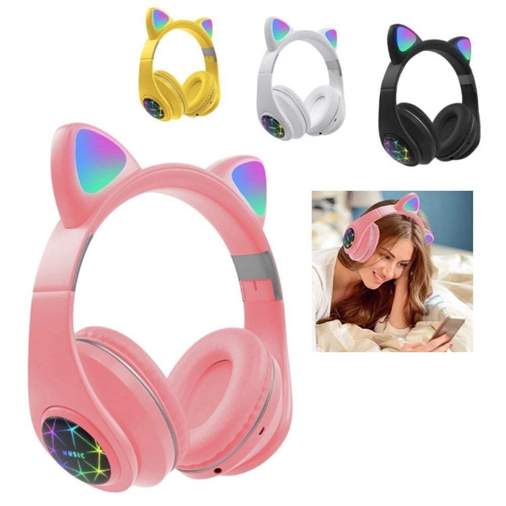 Wireless Headphones With Cat Ears цена и информация | Ausinės | pigu.lt