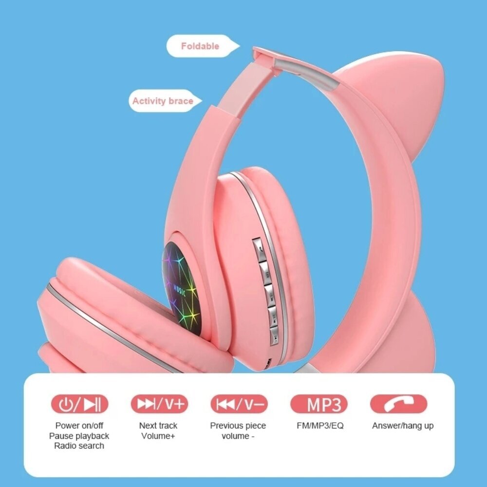 Wireless Headphones With Cat Ears цена и информация | Ausinės | pigu.lt