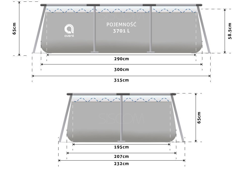 Sodo baseinas Avenli 300x207x65 cm kaina ir informacija | Baseinai | pigu.lt