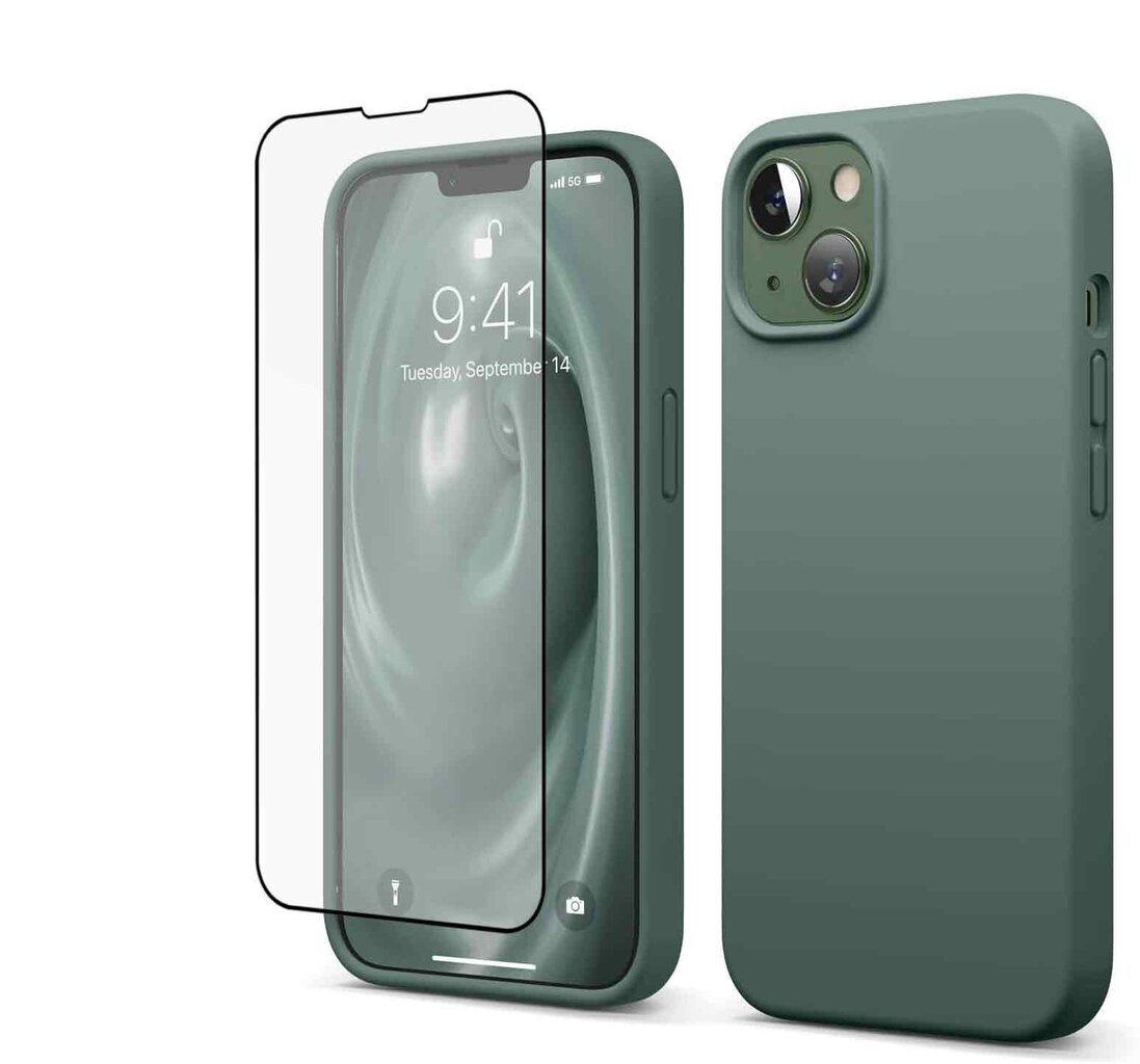 Protection set -silikoninis dėklas skirtas Apple iPhone 13 Soundberry (real liquide silicone), žalias- Ocean green + grūdinto stiklo ekrano apsauga Superior 5D цена и информация | Telefono dėklai | pigu.lt