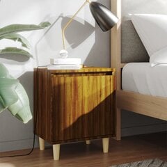 Naktinė spintelė su medinėmis kojelėmis, 40x30x50 cm, ruda kaina ir informacija | Spintelės prie lovos | pigu.lt