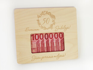 Деревянная поздравительная открытка для денег на юбилей “Миллион” цена и информация | Другие оригинальные подарки | pigu.lt