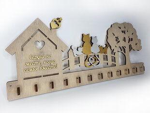 Деревянная ключница на 12 крючков с надписью “Сердце на месте, когда семья вместе!” цена и информация | Детали интерьера | pigu.lt