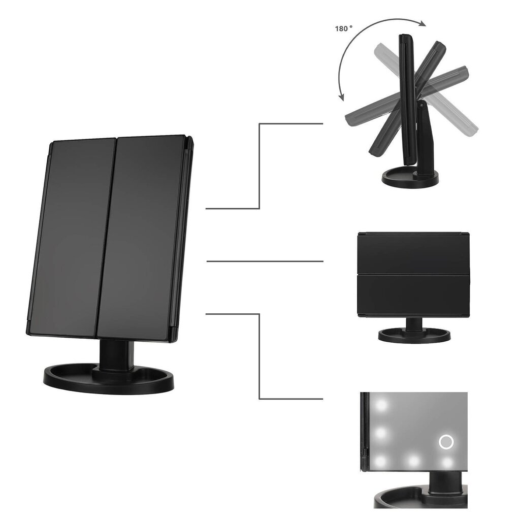 Veidrodinis LED juodas цена и информация | Vonios kambario aksesuarai | pigu.lt