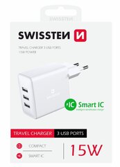 Зарядное устройство Swissten Smart IC 3x USB 3А 15Вт цена и информация | Зарядные устройства для телефонов | pigu.lt