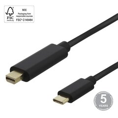 Кабель Deltaco USB-C till MiniDisplayPort, 21,6 Gbit/s, 3840x2160 i 60Hz, 2m, черный, 00140017 цена и информация | Кабели и провода | pigu.lt