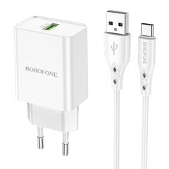 Сетевая зарядка Borofone BN5 QC 3.0 18Вт, белая цена и информация | Зарядные устройства для телефонов | pigu.lt