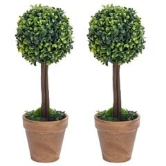 Dirbtiniai buksmedžiai vazonuose, 2vnt., žali, 33cm kaina ir informacija | Dirbtinės gėlės | pigu.lt