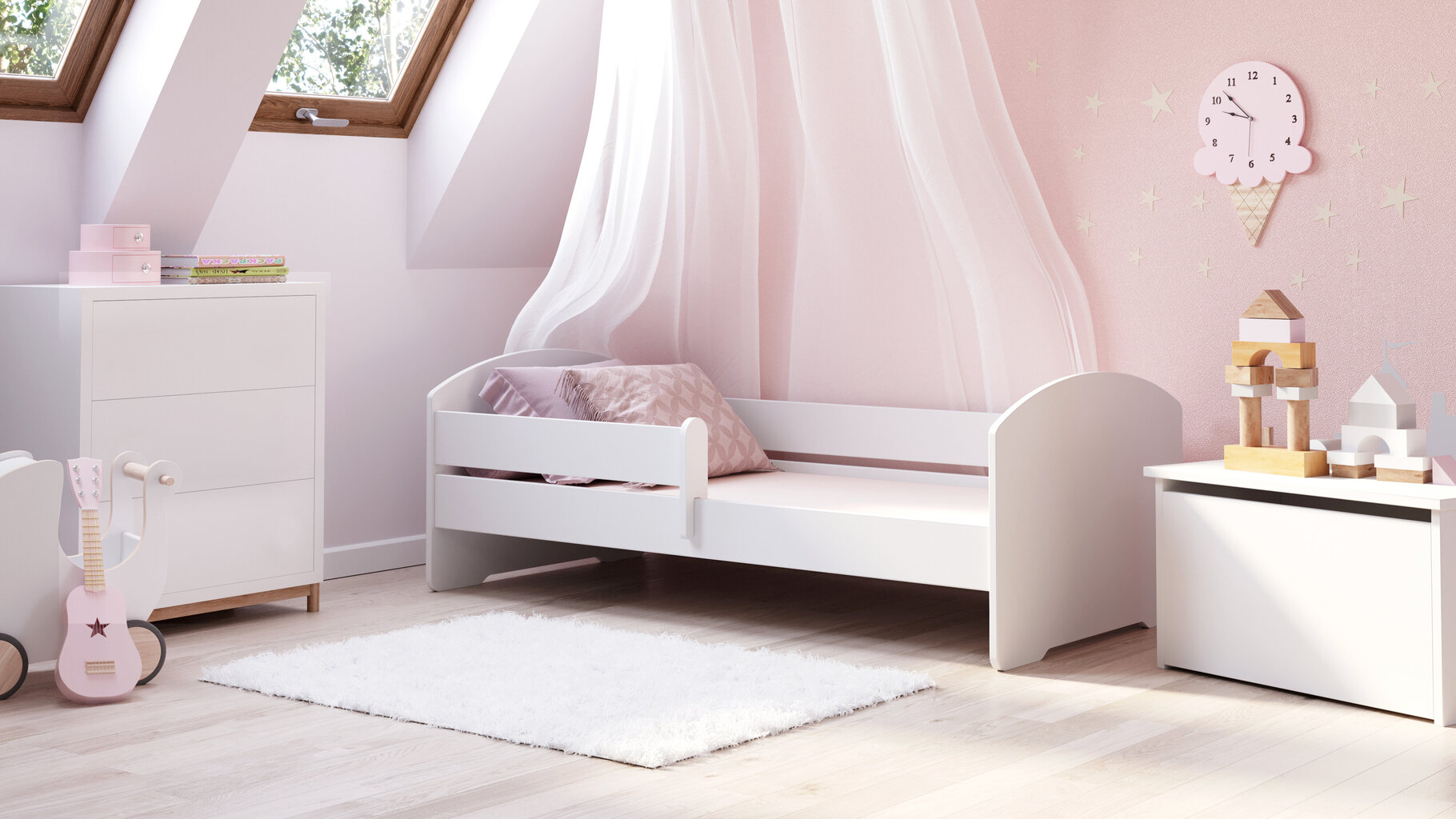 Vaikiška lova Luk su čiužiniu ir barjerine apsauga 144 cm x 77 cm x 56 cm kaina ir informacija | Vaikiškos lovos | pigu.lt