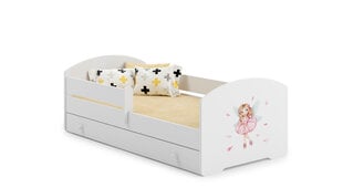 Детская кровать Luk с выдвижным ящиком, матрасом и барьерной защитой 144 см х 77 см х 56 см, принцесса с крыльями цена и информация | Детские кровати | pigu.lt