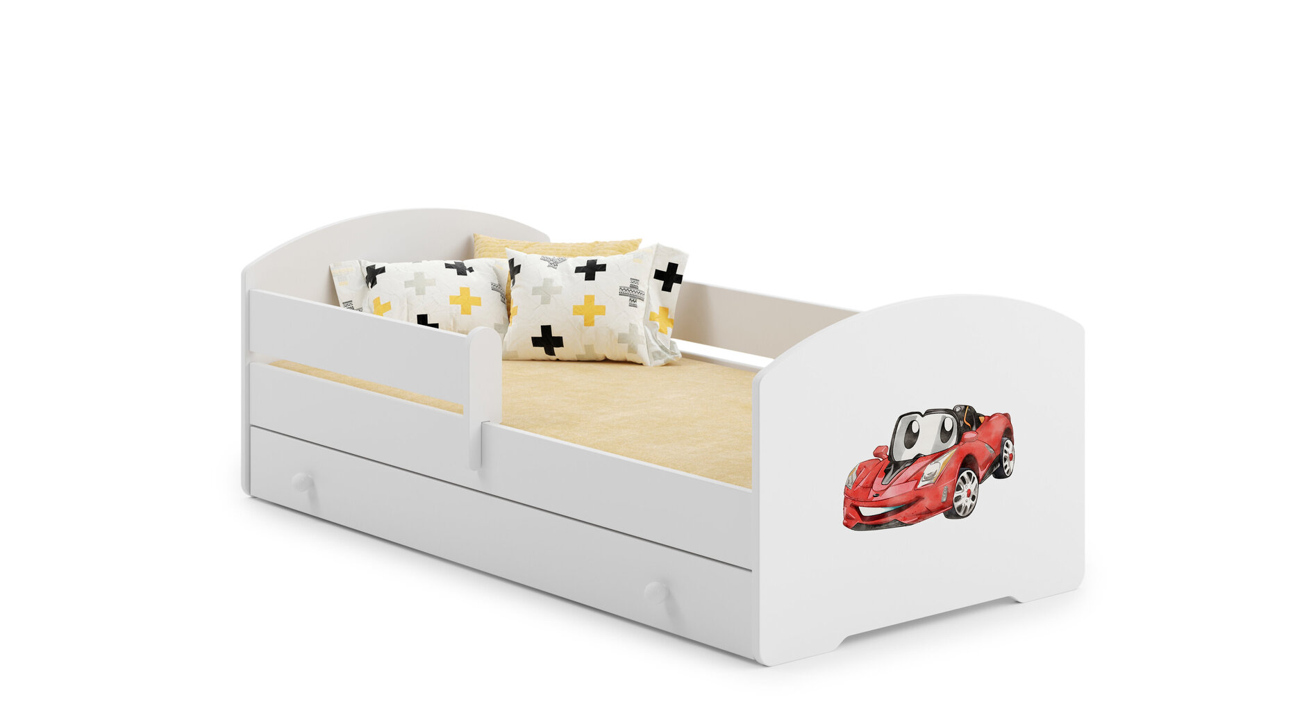 Vaikiška lova Luk su stalčiumi, čiužiniu ir barjerine apsauga 164 cm x 85 cm x 63 cm, sportinis automobilis kaina ir informacija | Vaikiškos lovos | pigu.lt