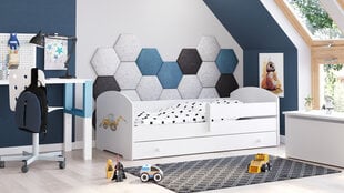 Vaikiška lova Luk su stalčiumi, čiužiniu ir barjerine apsauga 144 cm x 77 cm x 56 cm, ekskavatorius kaina ir informacija | Vaikiškos lovos | pigu.lt