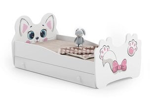 Детская кровать Animals с ящиком и матрасом 144 см x 80 см x 70 см, кот цена и информация | Детские кровати | pigu.lt