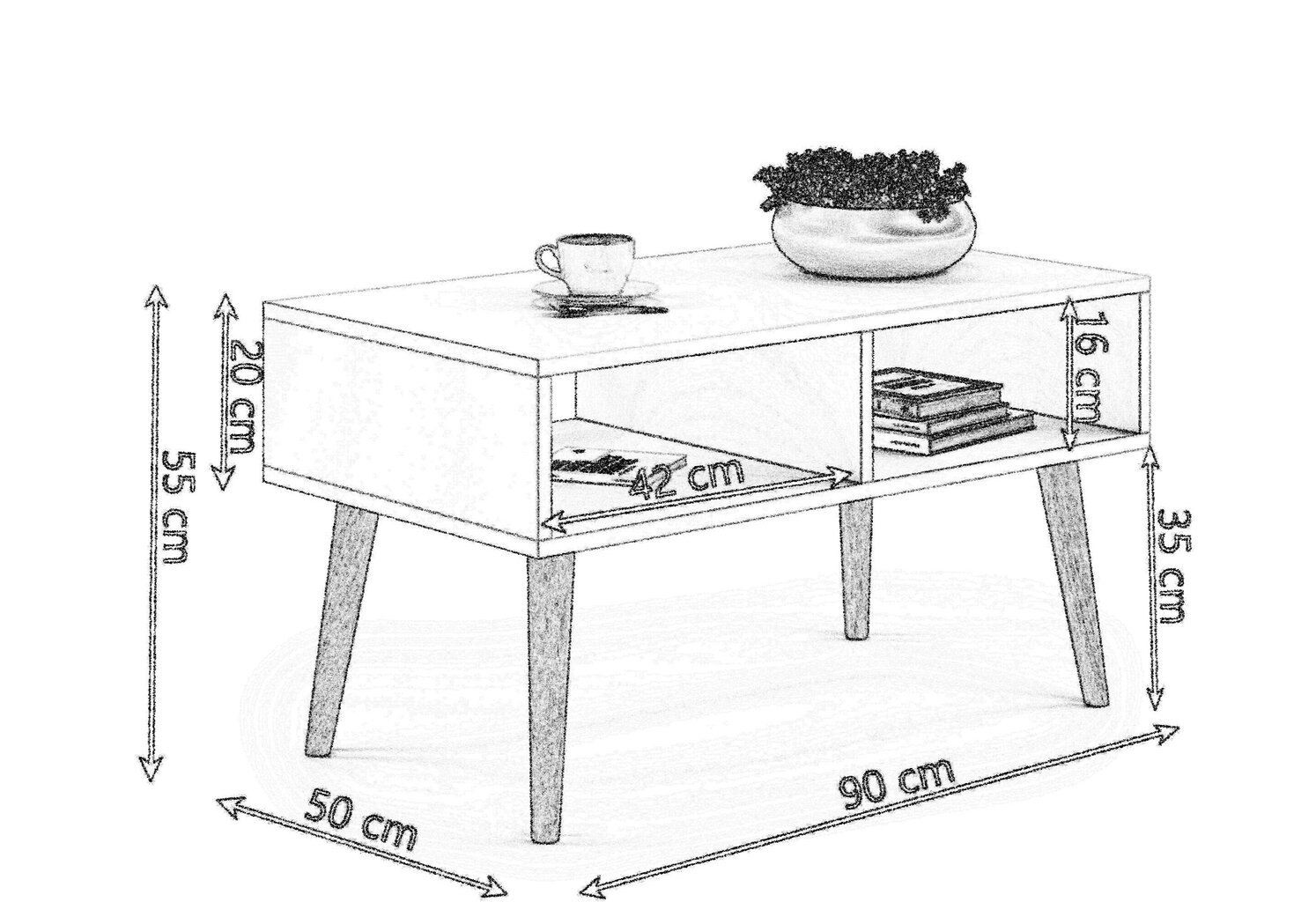 Skandinaviško stiliaus kavos staliukas Sandi 90x55x50cm, smėlio spalvos kaina ir informacija | Kavos staliukai | pigu.lt