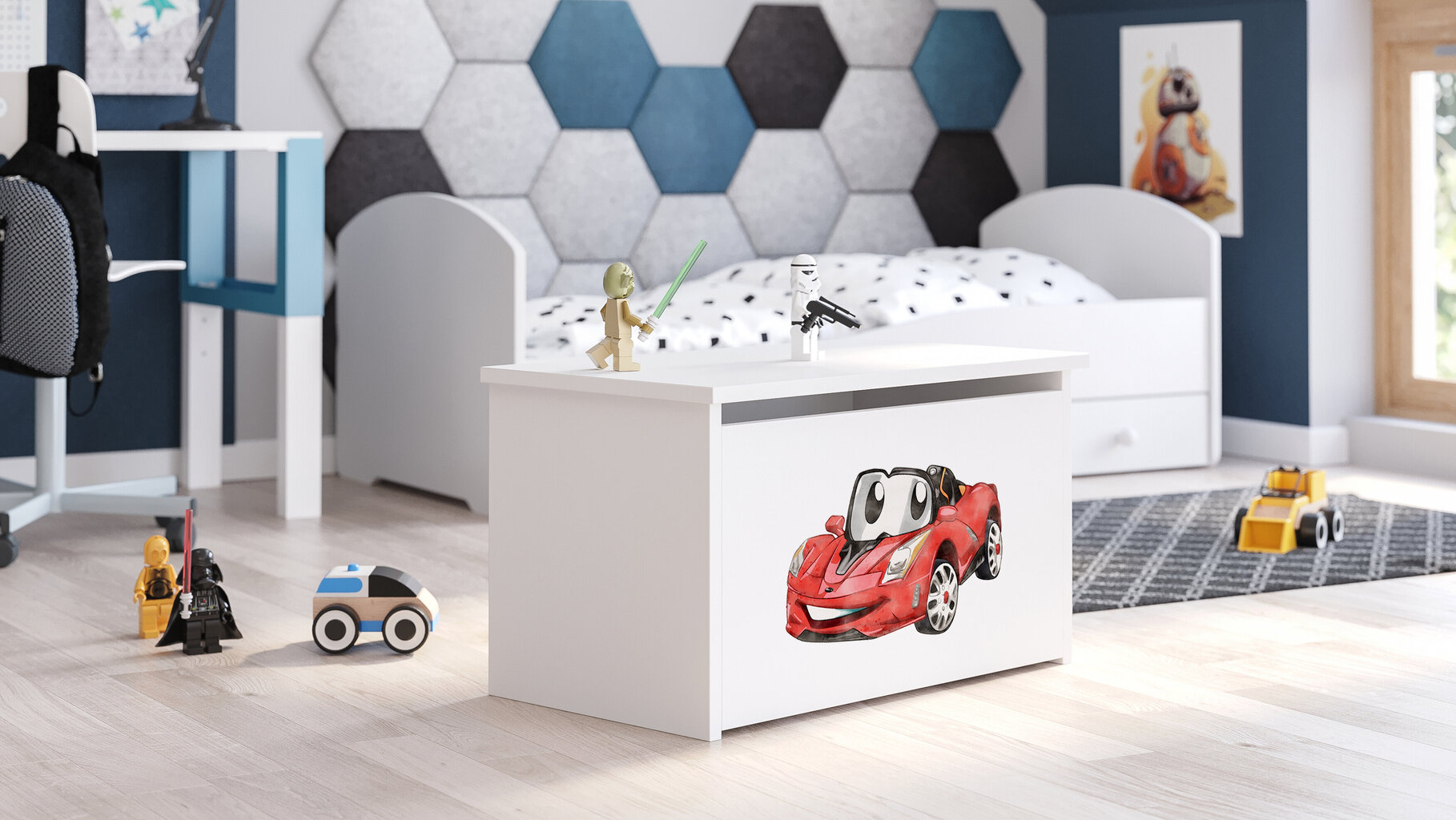 Vaikiška komoda Daria 42x40x73 cm, sportinis automobilis kaina ir informacija | Vaikiškos spintelės | pigu.lt