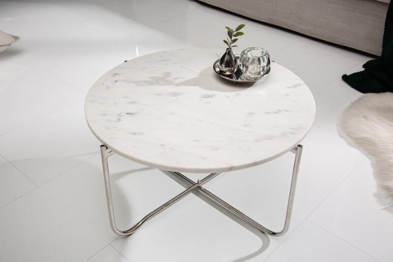 Kavos staliukas Invicta Noble, 62 cm, baltas marmuras kaina ir informacija | Kavos staliukai | pigu.lt