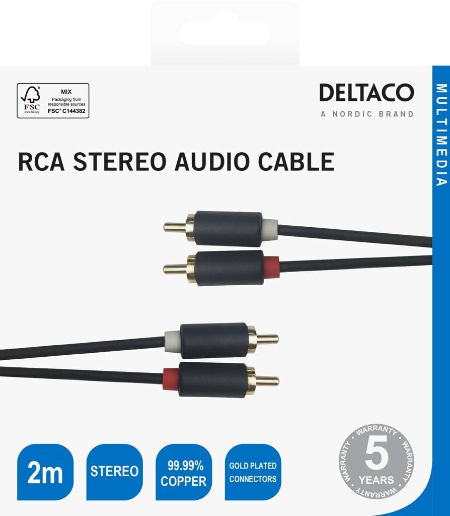 Deltaco 00170002, RCA, 2 m kaina ir informacija | Kabeliai ir laidai | pigu.lt