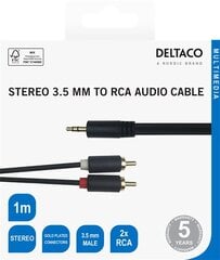 Deltaco 00180003, Aux 3.5 mm/RCA, 1 m kaina ir informacija | Kabeliai ir laidai | pigu.lt