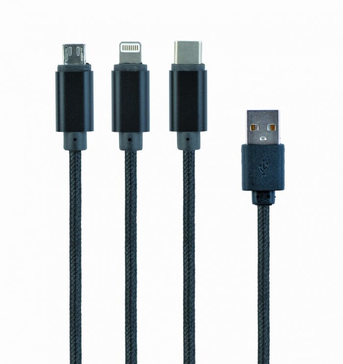 Kabelis AMBERIN 8-pin Lightning / USB C / Micro USB - USB A, 1.0 m kaina ir informacija | Kabeliai ir laidai | pigu.lt