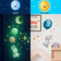 Светящиеся в темноте детские наклейки на стену Кролики с воздушными шарами цена и информация | Интерьерные наклейки | pigu.lt