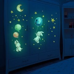 Светящиеся в темноте детские наклейки на стену Кролики с воздушными шарами цена и информация | Интерьерные наклейки | pigu.lt