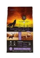 AMBROSIA Grain-Free Lamb & Fresh Venison Adult, Begrūdis Ėrienos Ir Šviežios Elnienos Sausas Maistas, 2kg kaina ir informacija | Sausas maistas šunims | pigu.lt