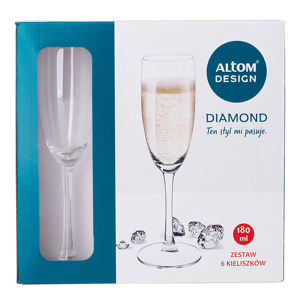 Diamond šampaninės taurės, 180ml, 6 vnt. kaina ir informacija | Taurės, puodeliai, ąsočiai | pigu.lt