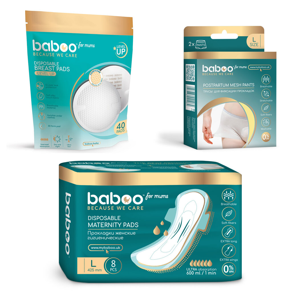 Baboo mamos prekių rinkinys po gimdymo, L dydis kaina ir informacija | Higienos prekės mamoms | pigu.lt