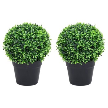 vidaXL Dirbtiniai buksmedžiai vazonuose, 2vnt., žali, 32cm kaina ir informacija | Dirbtinės gėlės | pigu.lt