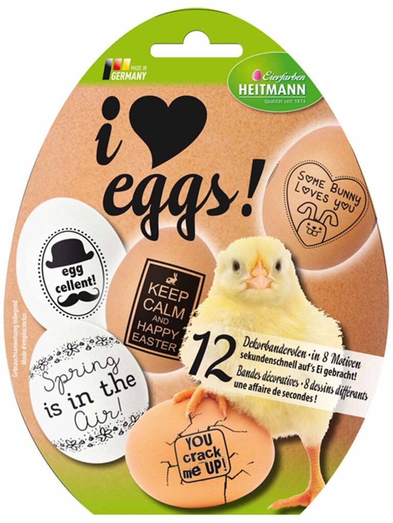 Susitraukiantys lipdukai Heitmann I love eggs, 12 vnt. kaina ir informacija | Aplikacijos, papuošimai, lipdukai | pigu.lt