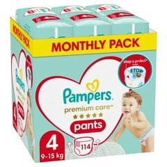 Sauskelnės-kelnaitės PAMPERS Premium Monthly Pack 4 dydis, 9-15 kg, 114 vnt. kaina ir informacija | Sauskelnės | pigu.lt