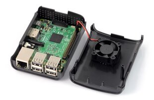 Dėklas skirtas Raspberry Pi Model 3B+/3B/2B - juodas su ventiliatoriumi kaina ir informacija | Atviro kodo elektronika | pigu.lt