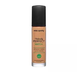 Drėkinamasis makiažo pagrindas Miss Sporty Naturally Perfect Match 210 Golden Beige, 30ml kaina ir informacija | Makiažo pagrindai, pudros | pigu.lt