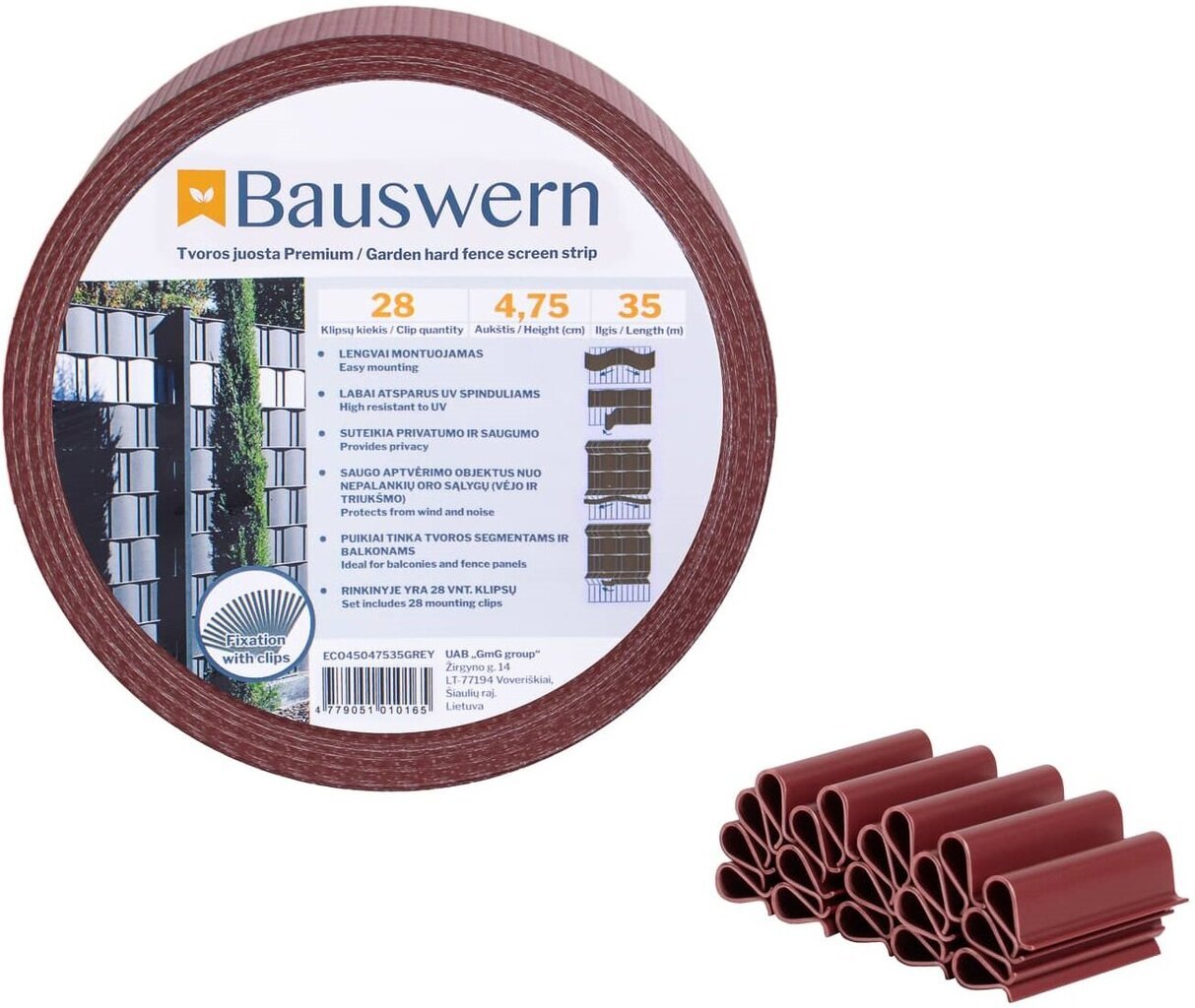 Tvoros juostos rinkinys Bauswern eco, 35 x 0,0475 m (450 g/m²) + 28 klipsai. Ruda цена и информация | Tvoros ir jų priedai | pigu.lt