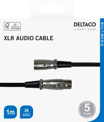 XLR аудиокабель Deltaco 3-pin male - 3-pin female, 26 AWG, 1м, черный / XLR-1010-K / 00160001 цена и информация | Кабели и провода | pigu.lt