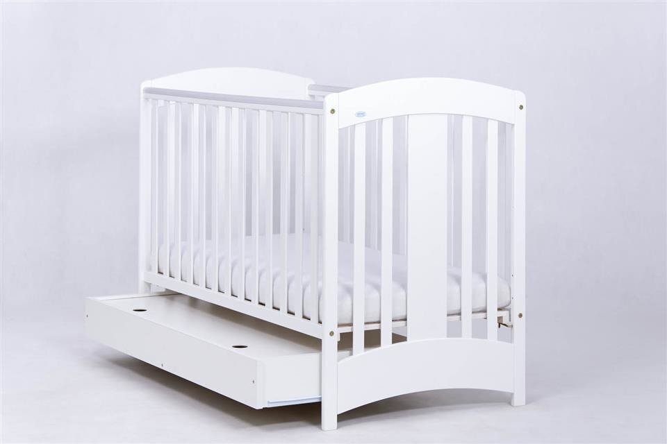 Kūdikio lovytė su stalčiumi 124x66x93 cm, balta kaina ir informacija | Kūdikių lovytės | pigu.lt