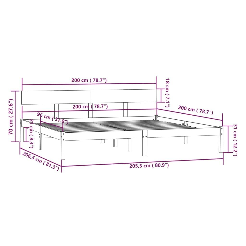 vidaXL Lovos rėmas, baltos spalvos, 200x200cm, pušies medienos masyvas kaina ir informacija | Lovos | pigu.lt