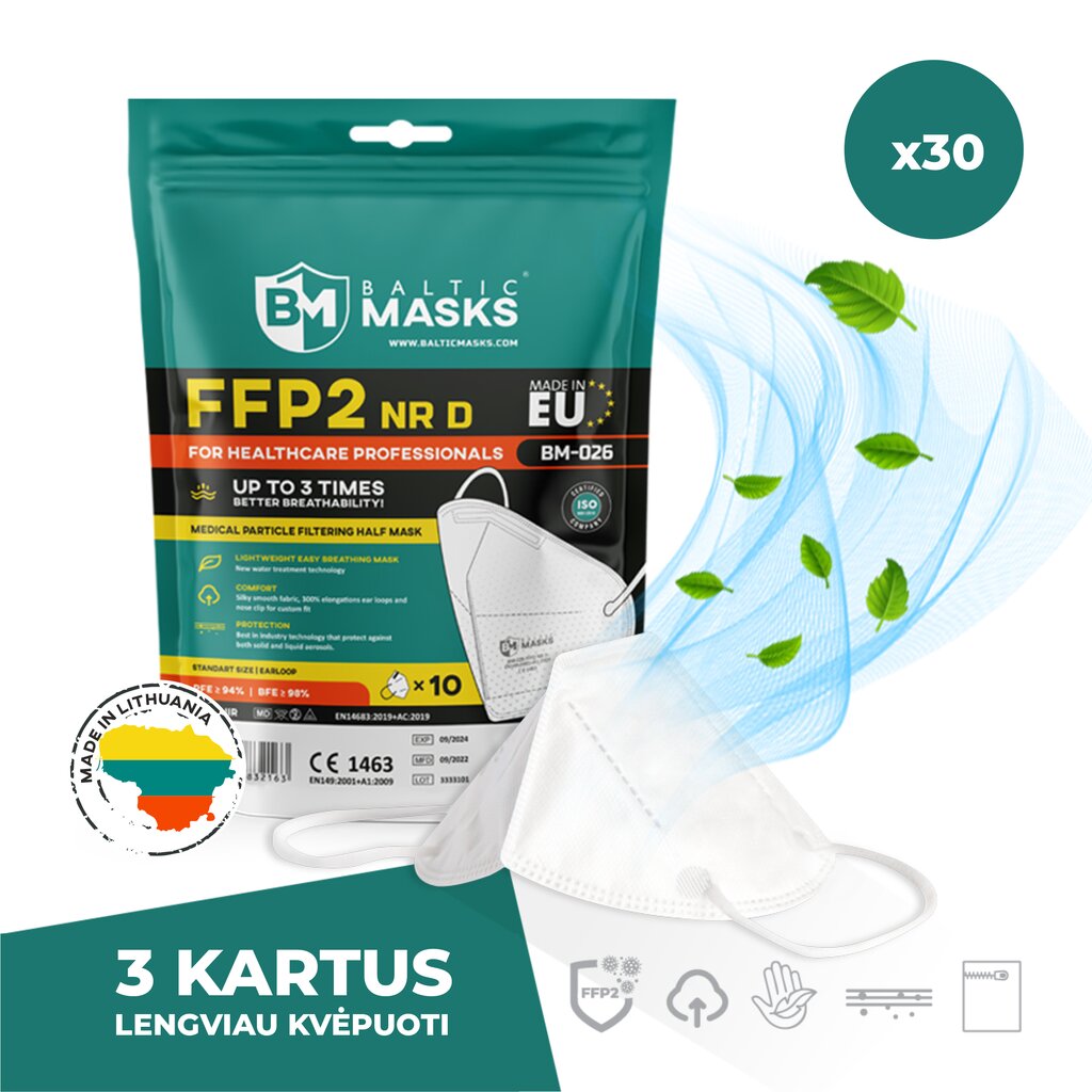 FFP2 medicininiai respiratoriai BM-026 NRD, 30 vnt. kaina ir informacija | Pirmoji pagalba | pigu.lt