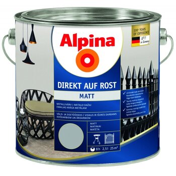 Metalo dažai Alpina Direkt auf Rost pilki, 2,5l цена и информация | Краска | pigu.lt