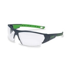 Защитные очки Uvex i-Works с прозрачными линзами, покрытием Supravision excellence (не царапается и не запотевает), ножки черные/зеленые цена и информация | Защита для головы | pigu.lt