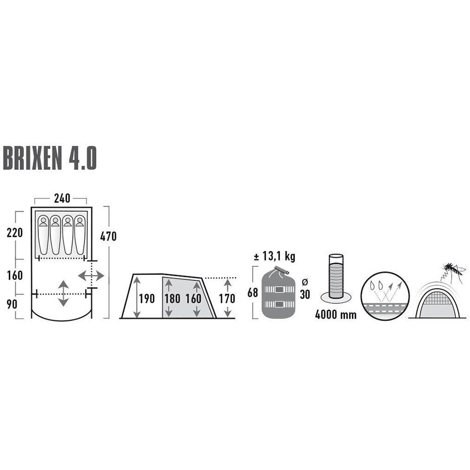 Palapinė High Peak Brixen 4.0, pilka kaina ir informacija | Palapinės | pigu.lt