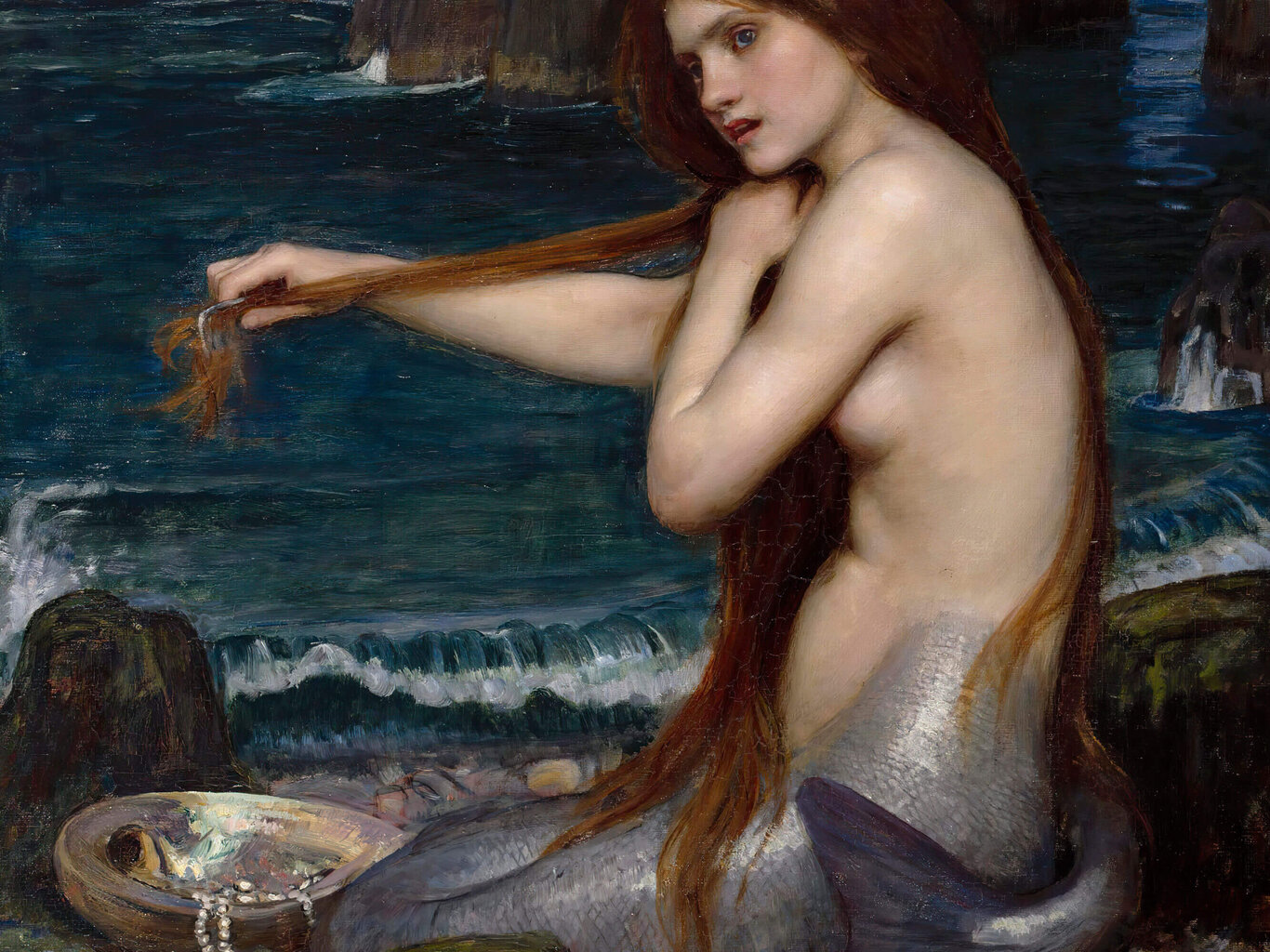 Reprodukcija A Mermaid (John William Waterhouse), 100x70 cm kaina ir informacija | Reprodukcijos, paveikslai | pigu.lt