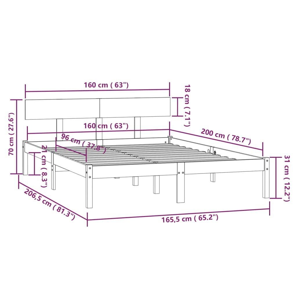 vidaXL Lovos rėmas, pilkas, 160x200cm, pušies medienos masyvas kaina ir informacija | Lovos | pigu.lt