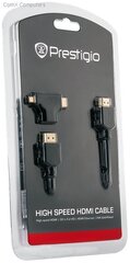 Prestigio PHDMIAC1 Gold Platted Cable Set HDMI / Micro HDMI / Mini HDMI 19pin 2160p Ultra HD 1.8 m Black цена и информация | Prestigio Бытовая техника и электроника | pigu.lt