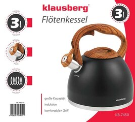 ЧАЙНИК СО СВИСТЛОМ KLAUSBERG 3Л KB-7450 ЧЕРНЫЙ цена и информация | Чайники, кофейники | pigu.lt