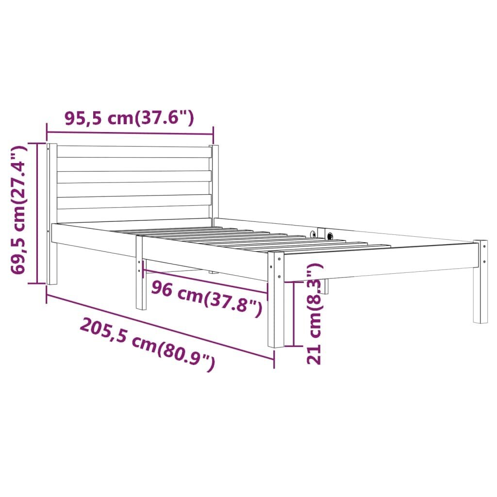 vidaXL lovos rėmas medžio masyvo pušis 90x200 cm juoda kaina ir informacija | Lovos | pigu.lt