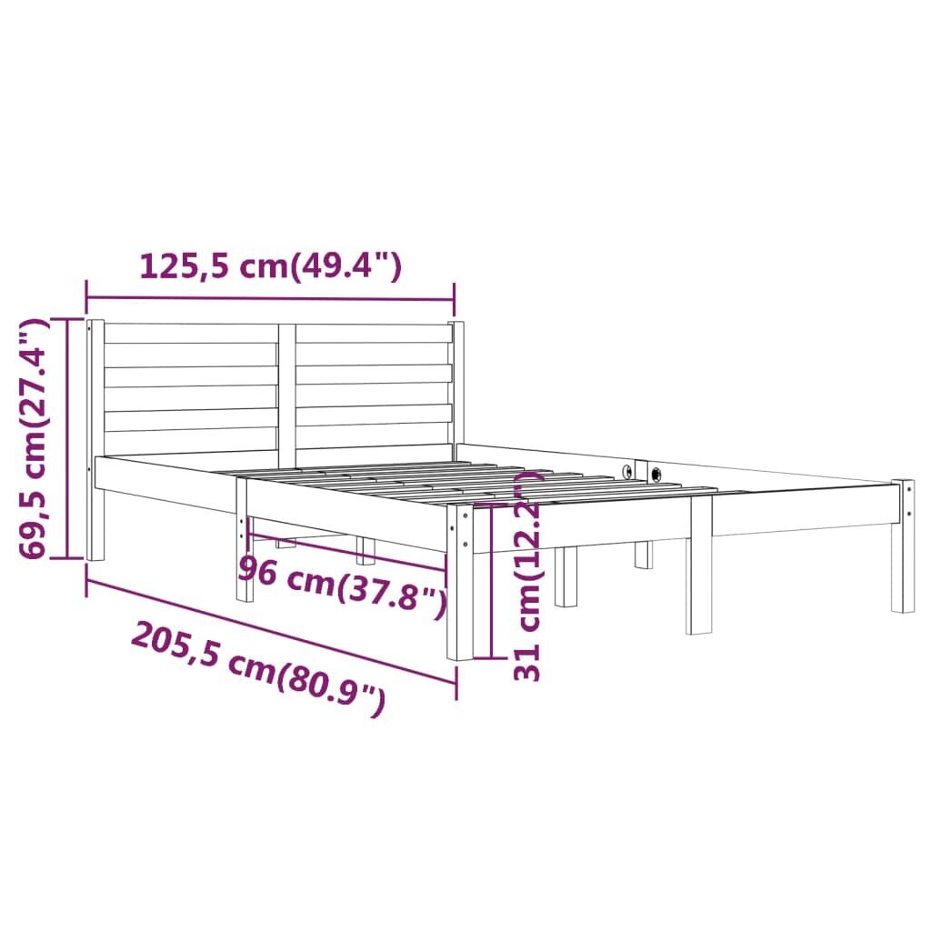vidaXL lovos rėmas medžio masyvo pušis 120x200 cm kaina ir informacija | Lovos | pigu.lt